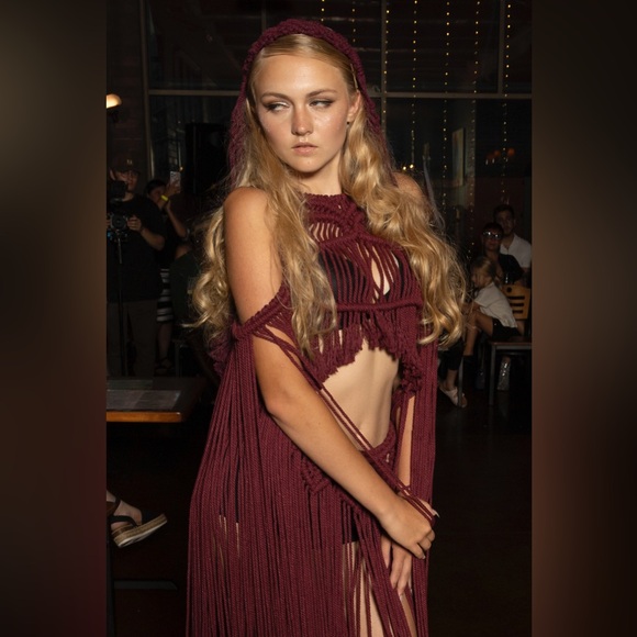 Handmade Wine Red Macramé Dress Unique Small - Picture 12 of 16